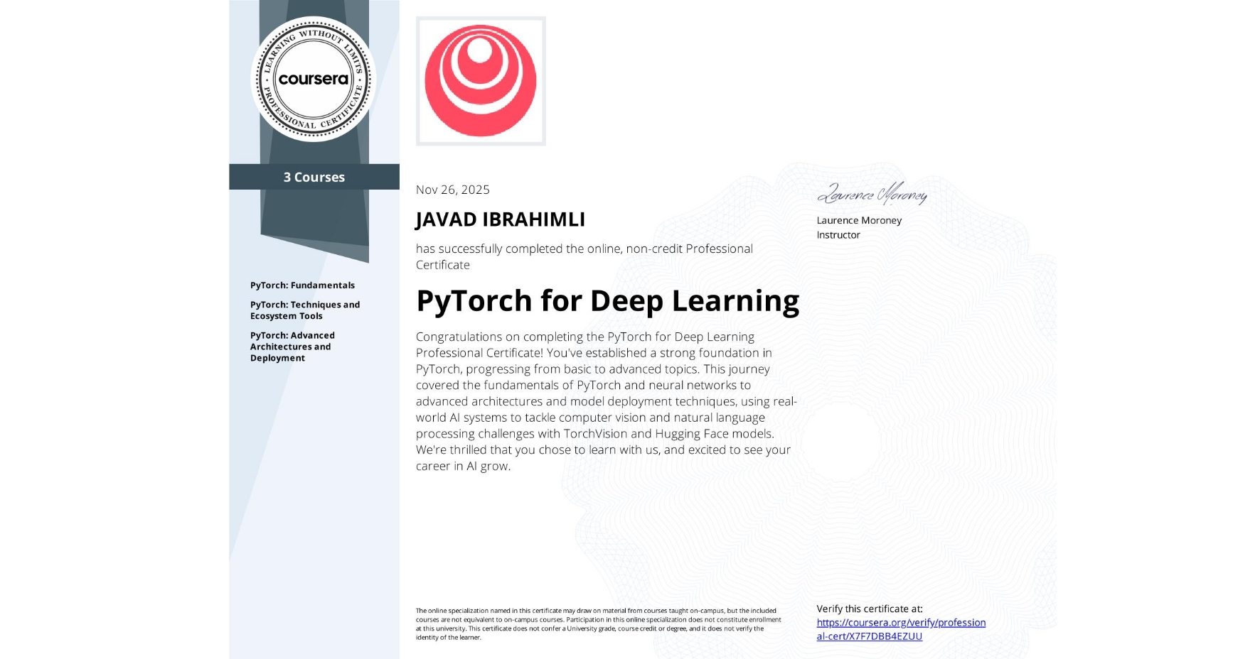 PyTorch for Deep Learning Certificate